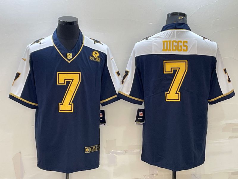 Men Dallas Cowboys 7 Diggs Blue Gold Thanksgiving 2022 Nike Limited Vapor Untouchable NFL Jersey